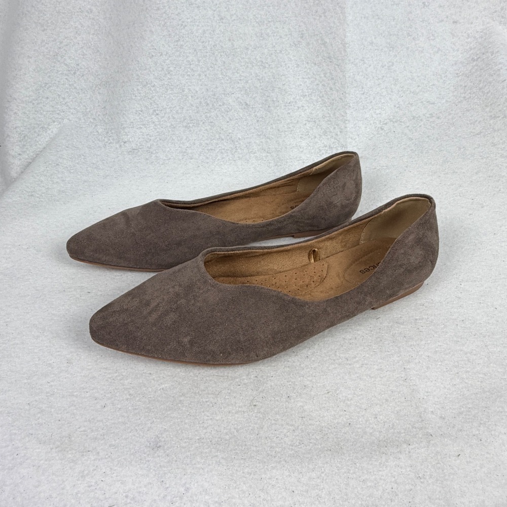 Maurices Tia Pointed Toe Flat Womens 11 Faux Suede Slip On Brown Casual